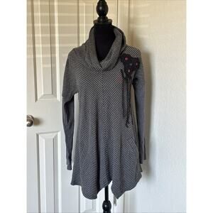 Dzhavael Couture Medium Grey Stripe Tunic Top or Mini Dress Cowl Neck